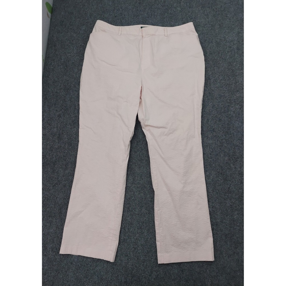 Vtg LRL RALPH LAUREN Pants Womens 18W Pink Seersucker Pinstriped Cotton READ